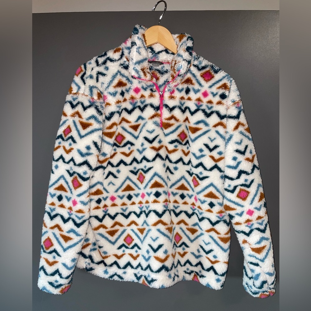 Large Eddie Bauer Aztec Ultra Soft Fleece 1/4 Zip Pullover Sweater Sweatshirt